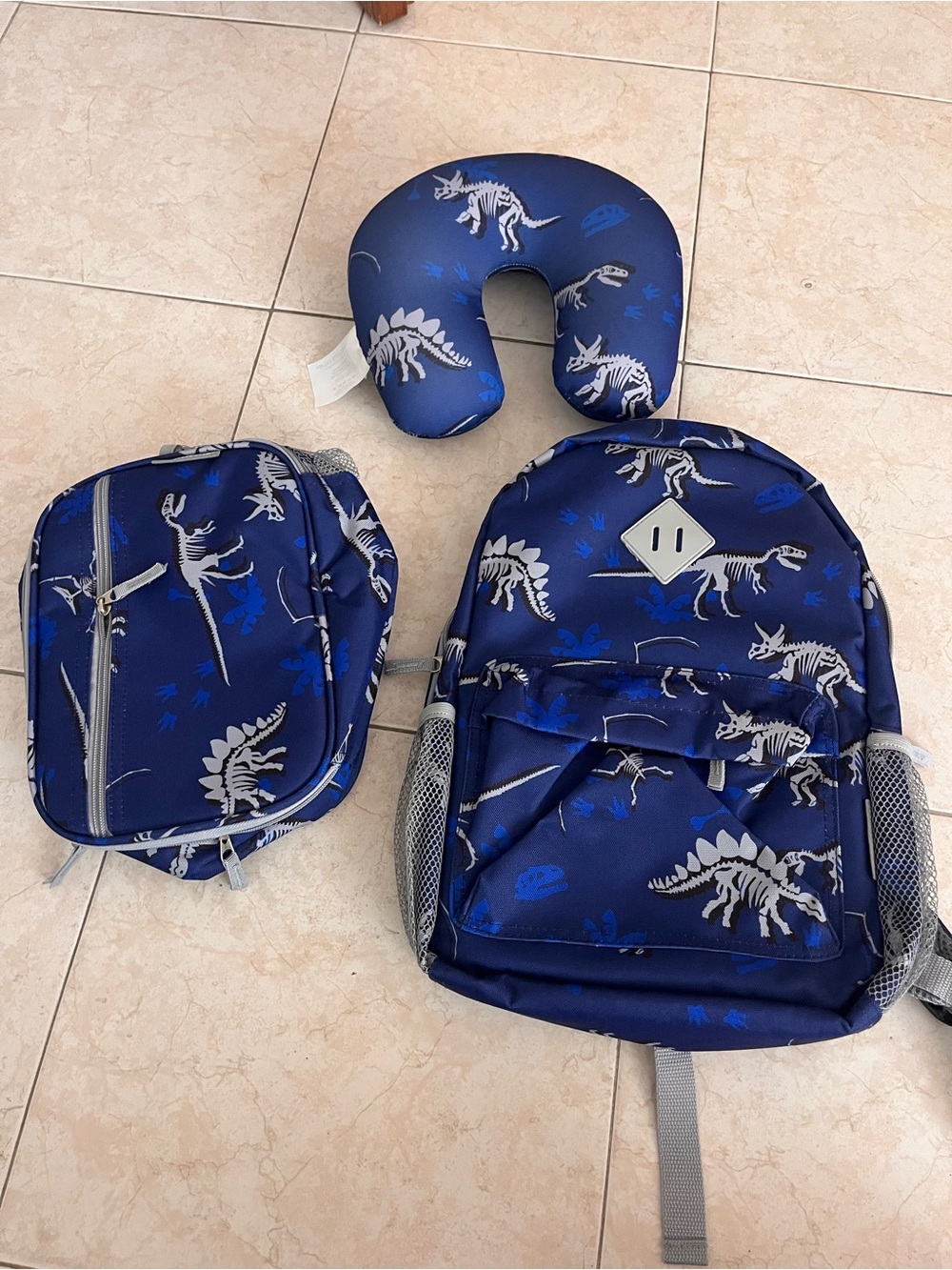 Kids Blue Dinosaur Backpack Set with Neck Pillow